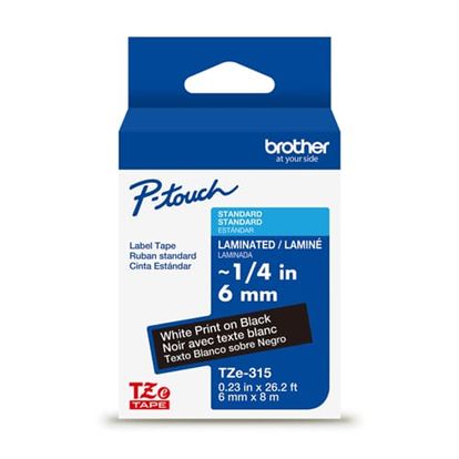 BROTHER 1/4" TZE TAPE - WHITE/BLACK Paper and Access. 1
