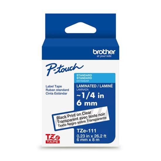 BROTHER 1/4" TZE TAPE - BLACK/CLEAR Paper and Access. 1
