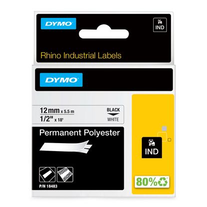 DYMO IND PERMANENT POLY - BLACK/WHITE IND LABELS - 18' 1