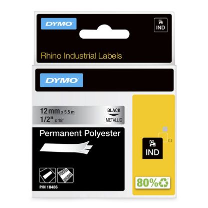 DYMO IND PERMANENT POLY - BLACK/METALLIC IND LABELS - 18' 1