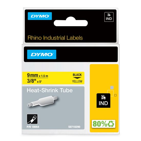 DYMO IND HEAT SHRINK - BLACK/YELLOW IND LABELS - 5' 1