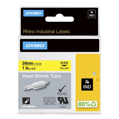 DYMO IND HEAT SHRINK - BLACK/YELLOW IND LABELS - 5' 1