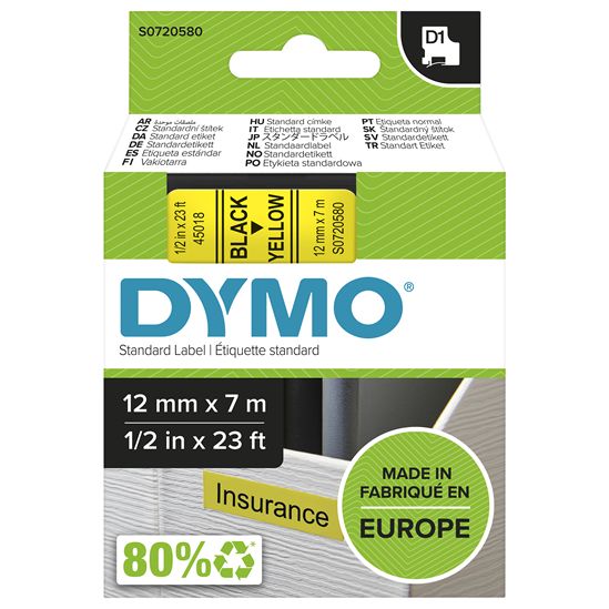 DYMO D1 STANDARD LABELS - BLACK/YELLOW D1 LABELS - 23' 1