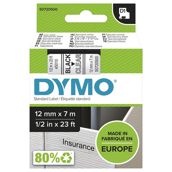 DYMO D1 STANDARD LABELS - BLACK/CLEAR D1 LABELS - 23' 1