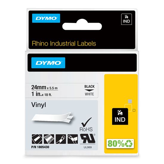 DYMO IND VINYL LABELS - BLACK/WHITE IND LABELS - 18' 1