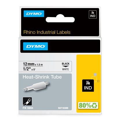 DYMO IND HEAT SHRINK - BLACK/WHITE IND LABELS - 5' 1