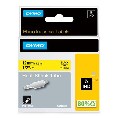 DYMO IND HEAT SHRINK - BLACK/YELLOW IND LABELS - 5' 1