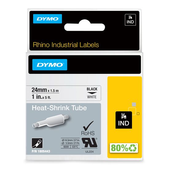 DYMO IND HEAT SHRINK - BLACK/WHITE IND LABELS - 5' 1