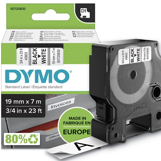 DYMO D1 STANDARD LABELS - BLACK D1 LABELS - 23' 1
