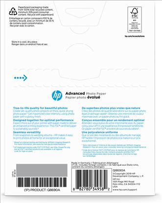 HP Advanced Photo Paper, Glossy, 65 lb, 5 x 7 in. (127 x 178 mm), 60 sheets1