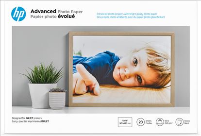 HP Advanced Photo Paper, Glossy, 65 lb, 13 x 19 in. (329 x 483 mm), 20 sheets1