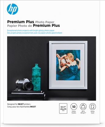 HP Premium Plus Photo Paper, Glossy, 80 lb, 8.5 x 11 in. (216 x 279 mm), 50 sheets1
