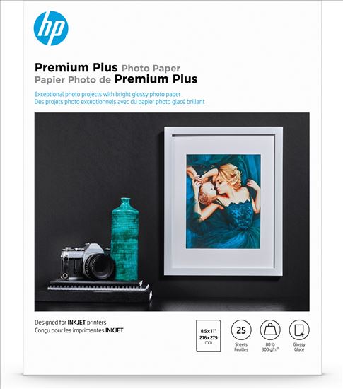 HP Premium Plus Photo Paper, Glossy, 80 lb, 8.5 x 11 in. (216 x 279 mm), 25 sheets1