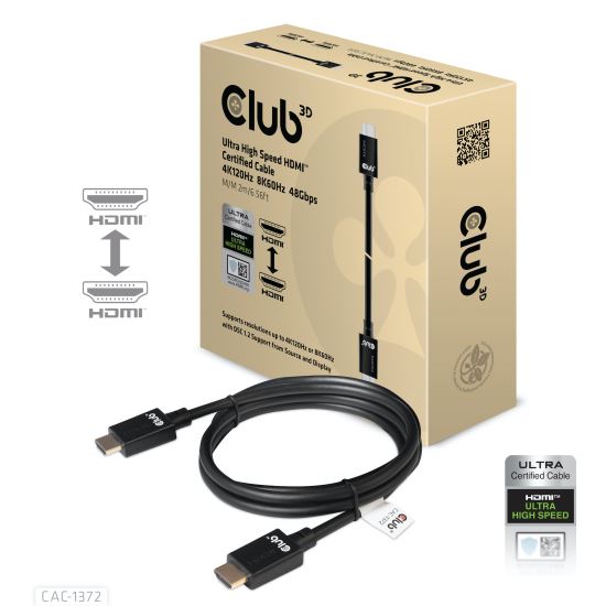 CLUB3D Ultra High Speed HDMI™2.1 Cable 10K 120Hz 48Gbps M/M 2 m./6.56 ft.1