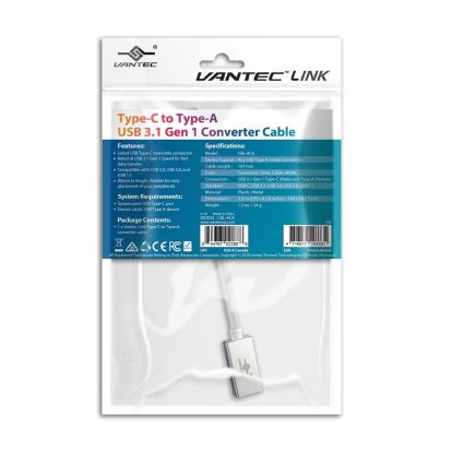Vantec CBL-4CA USB cable 5.79" (0.147 m) USB 3.2 Gen 1 (3.1 Gen 1) USB C USB A Silver, White1