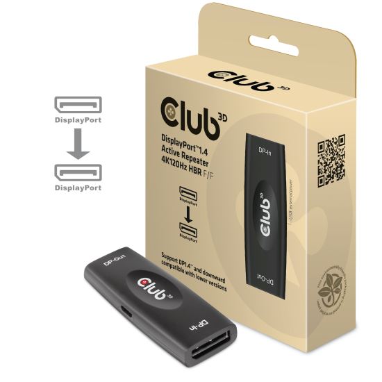 CLUB3D DP 1.4 4K120HZ HDR ACTIVE REPEATER F/F displayport Black1