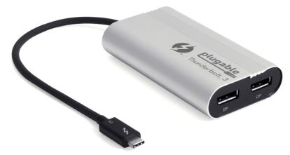 Plugable Technologies TBT3-DP2X video cable adapter 9.84" (0.25 m) Thunderbolt 3 2 x DisplayPort Black, Silver1